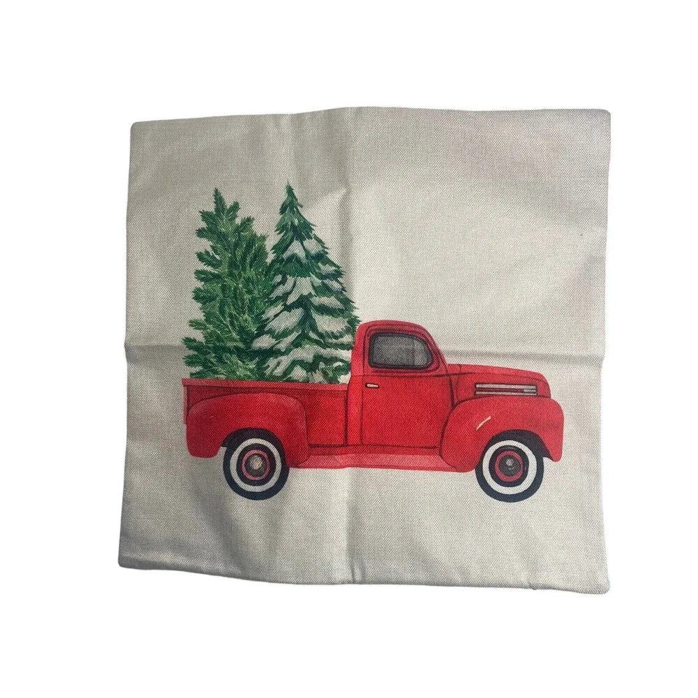 Christmas Toss Pillow Covers 18x18 Set of 4 Farmhouse Country Plaid Home Decor